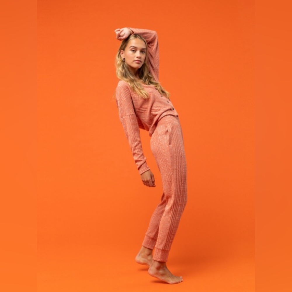 ROXY lazy day cozy lounge set in orange/coral